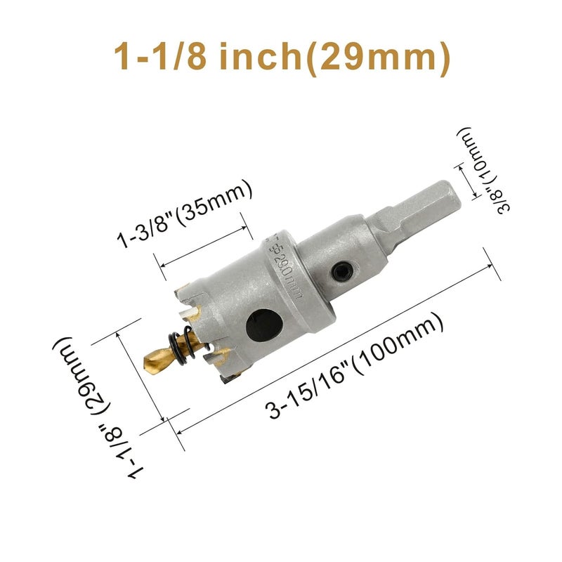 dashap 1-1/8''(29mm) TCT Hole Saw Kit,Tungsten Carbide Hole Saw Drill Bit with Titanium-Plated Pilot Drill bit for Hard Metal,Alloy,Aluminum,Stainless Steel,Plastic,Iron - Image 2
